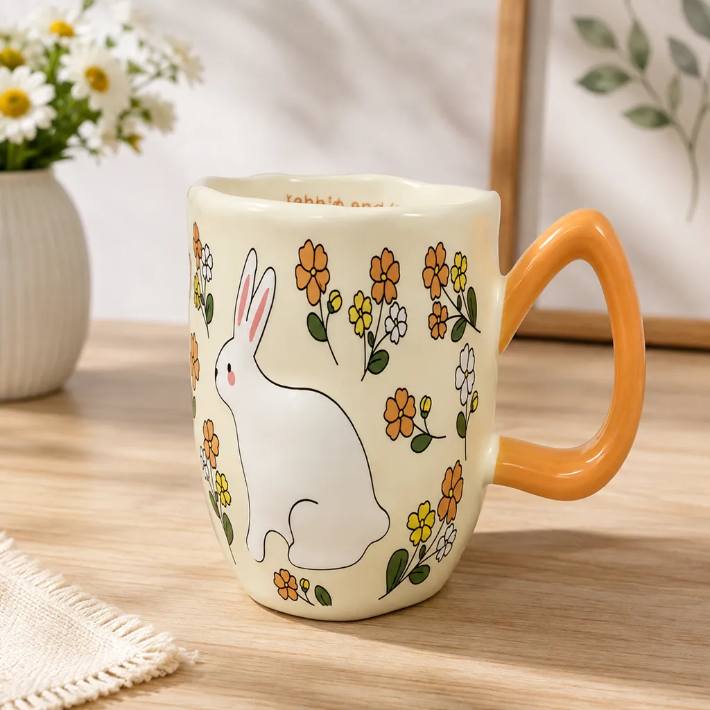 Bunny And Floral Ceramic Mug