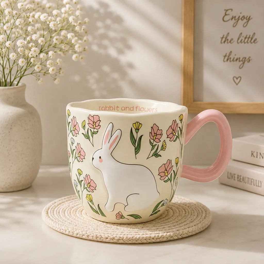 Bunny And Floral Ceramic Mug (image 2 of 2)