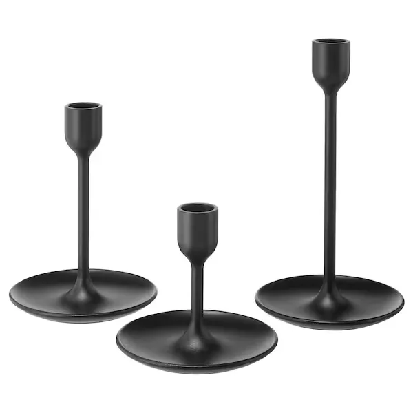 Candlestick, set of 3, black