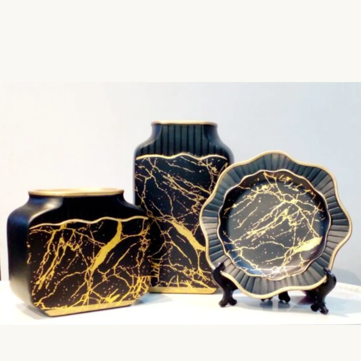 Ceramic Vases With Plate For Home Decoration 3pc