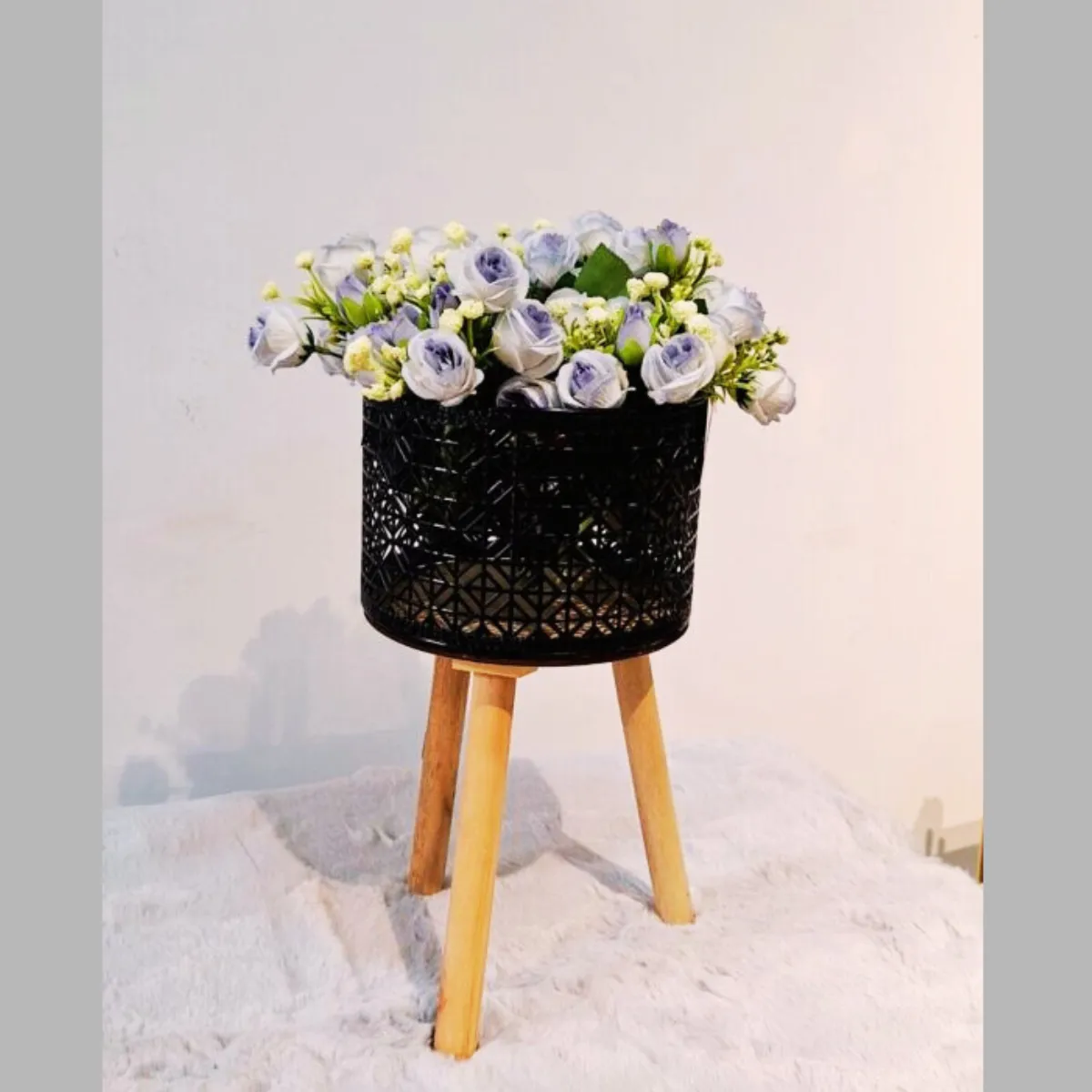 Creative Co-Op Round Bamboo Floor Baskets with Wood Legs