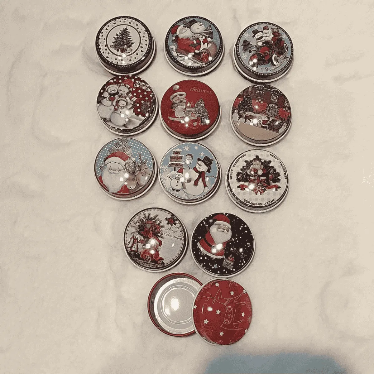 Decorative Christmas themed tins.