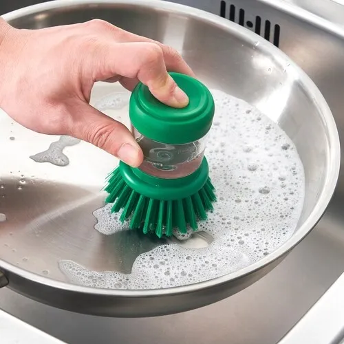 Dish-washing brush with dispenser, bright green (image 2 of 5)