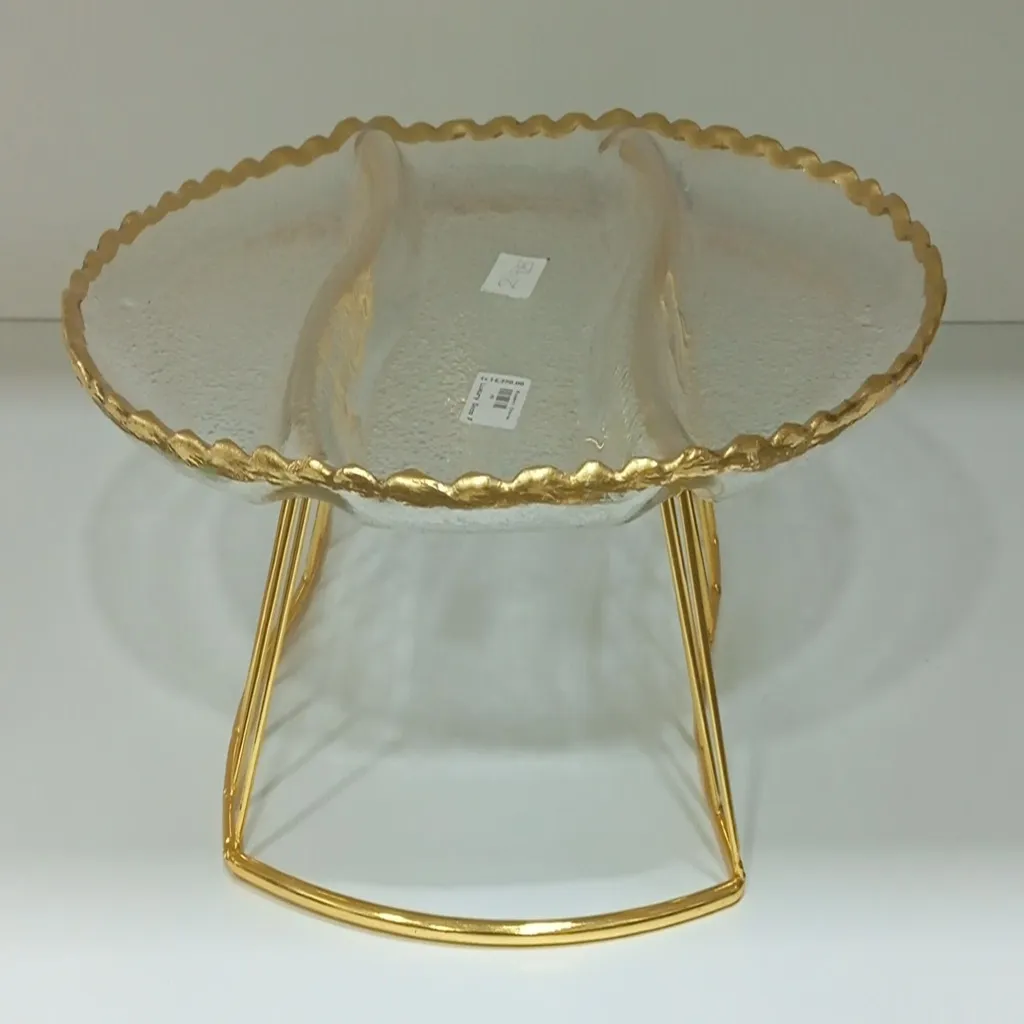 Divided Textured Glass Serving Platter with Gold Stand