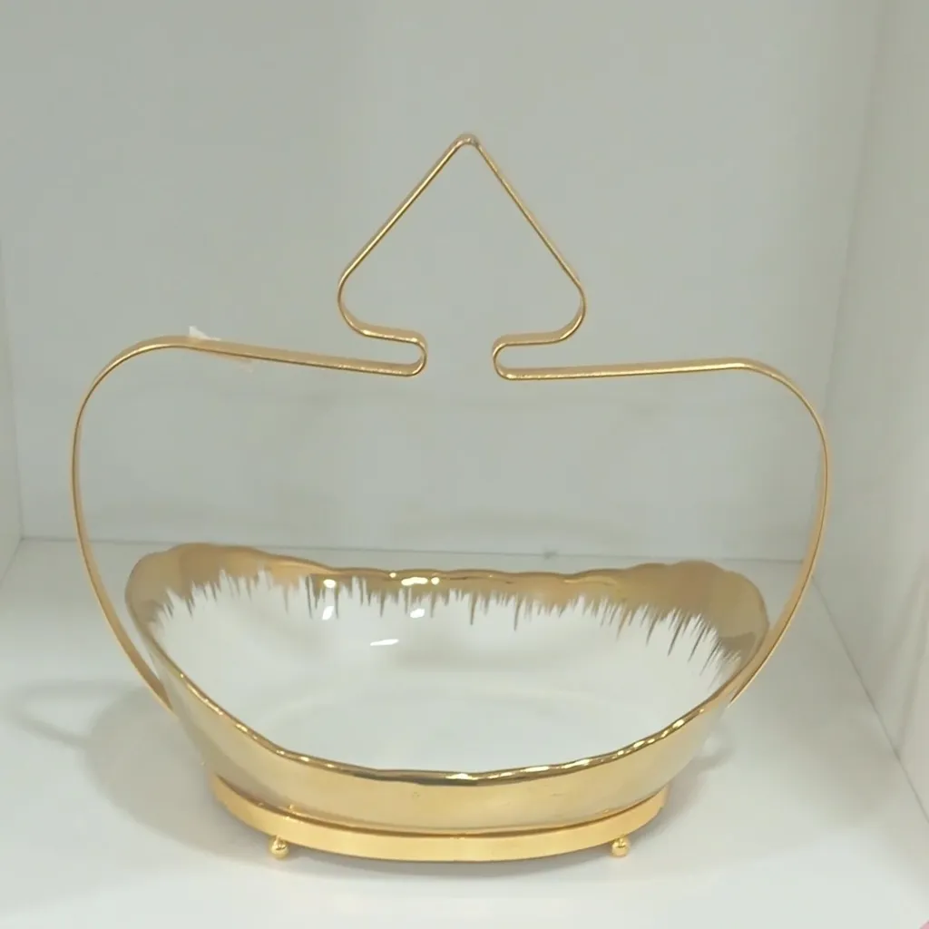 Elegant Ceramic Serving Bowl with Gold Handle (image 2 of 3)
