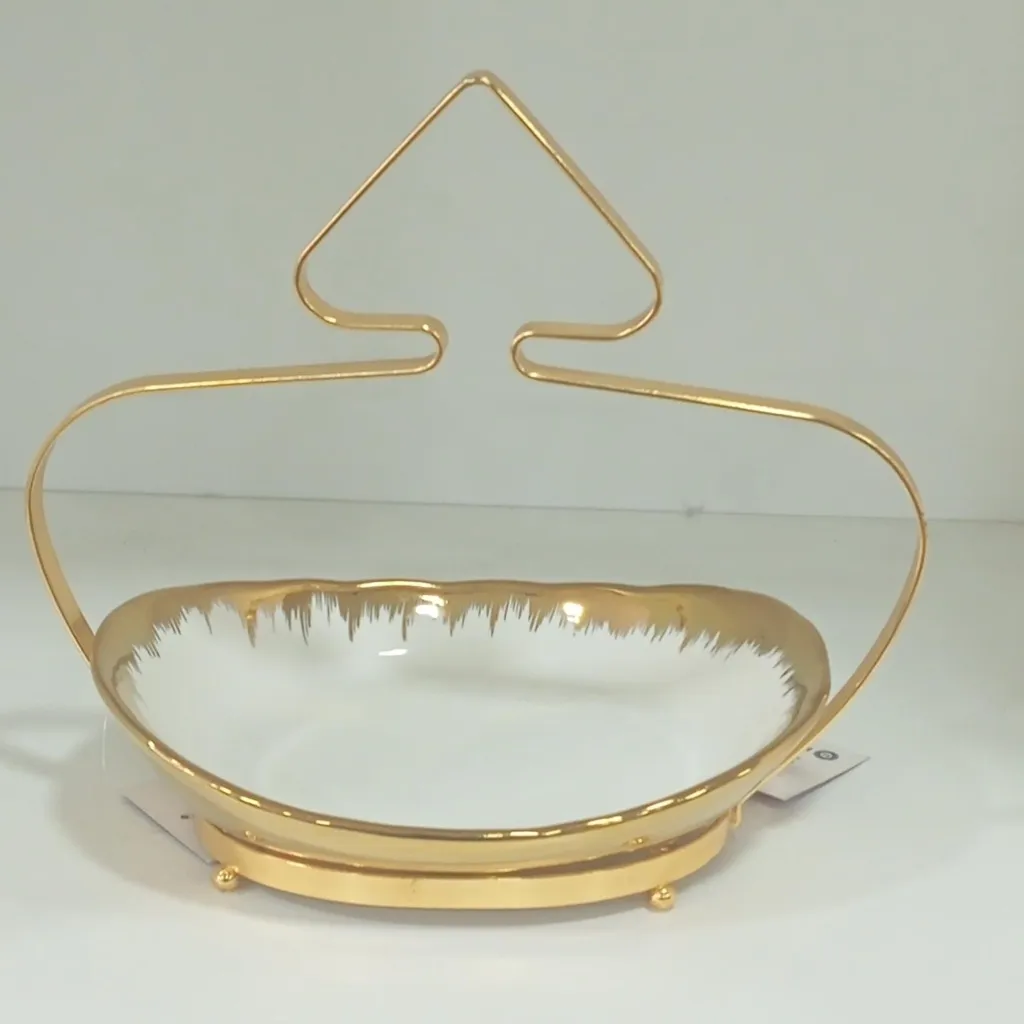 Elegant Ceramic Serving Bowl with Gold Handle (image 3 of 3)