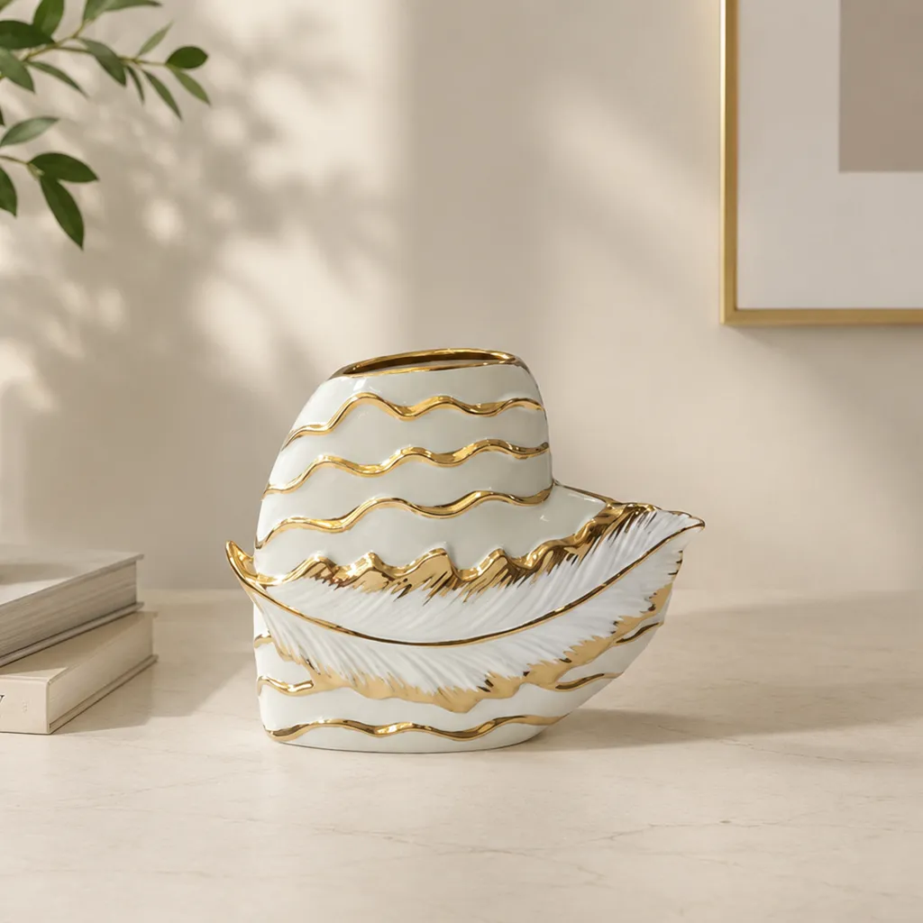 Elegant Gold-Accented Decorative Ceramic Vase