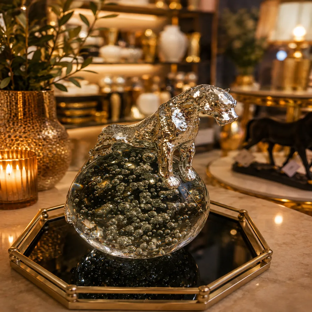 Elegant Silver Panther & Crystal Ball Decorative Sculpture (image 2 of 2)
