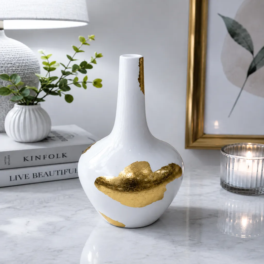 Elegant White And Gold Decorative Vase