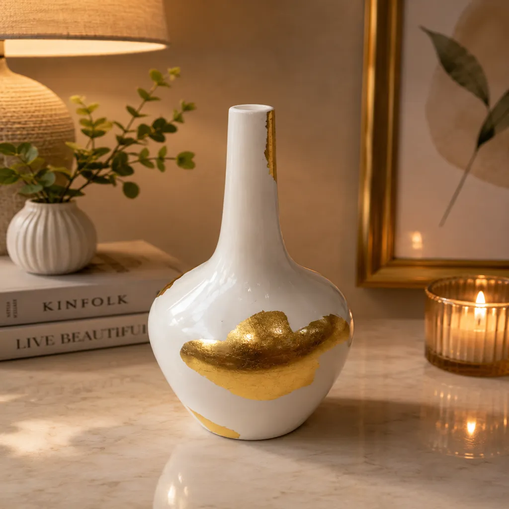 Elegant White And Gold Decorative Vase (image 2 of 2)