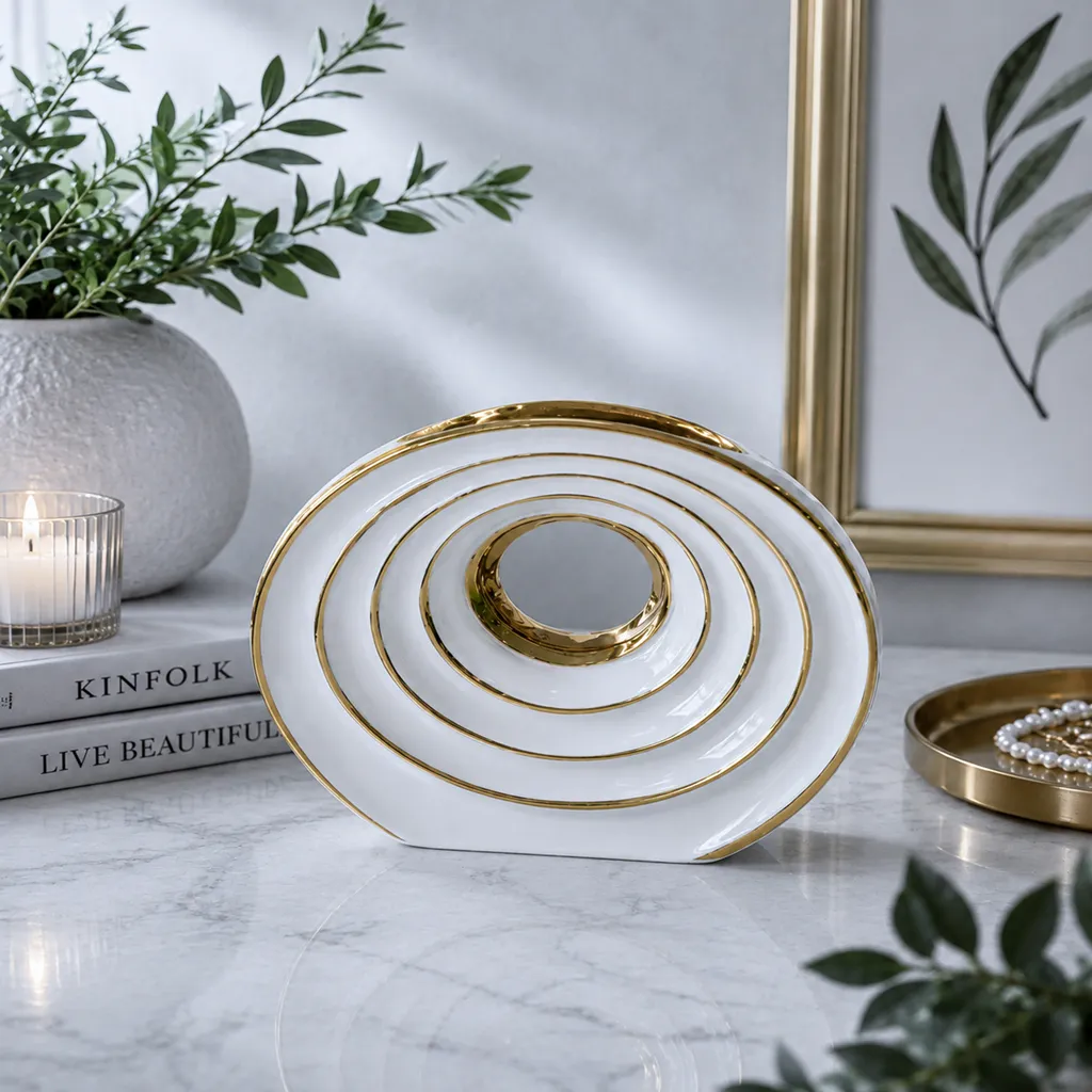 Elegant White And Gold Spiral Decorative Vase