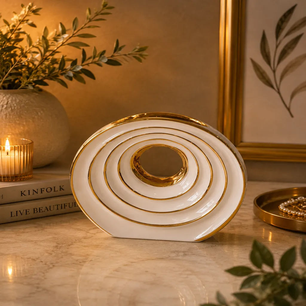 Elegant White And Gold Spiral Decorative Vase (image 2 of 2)