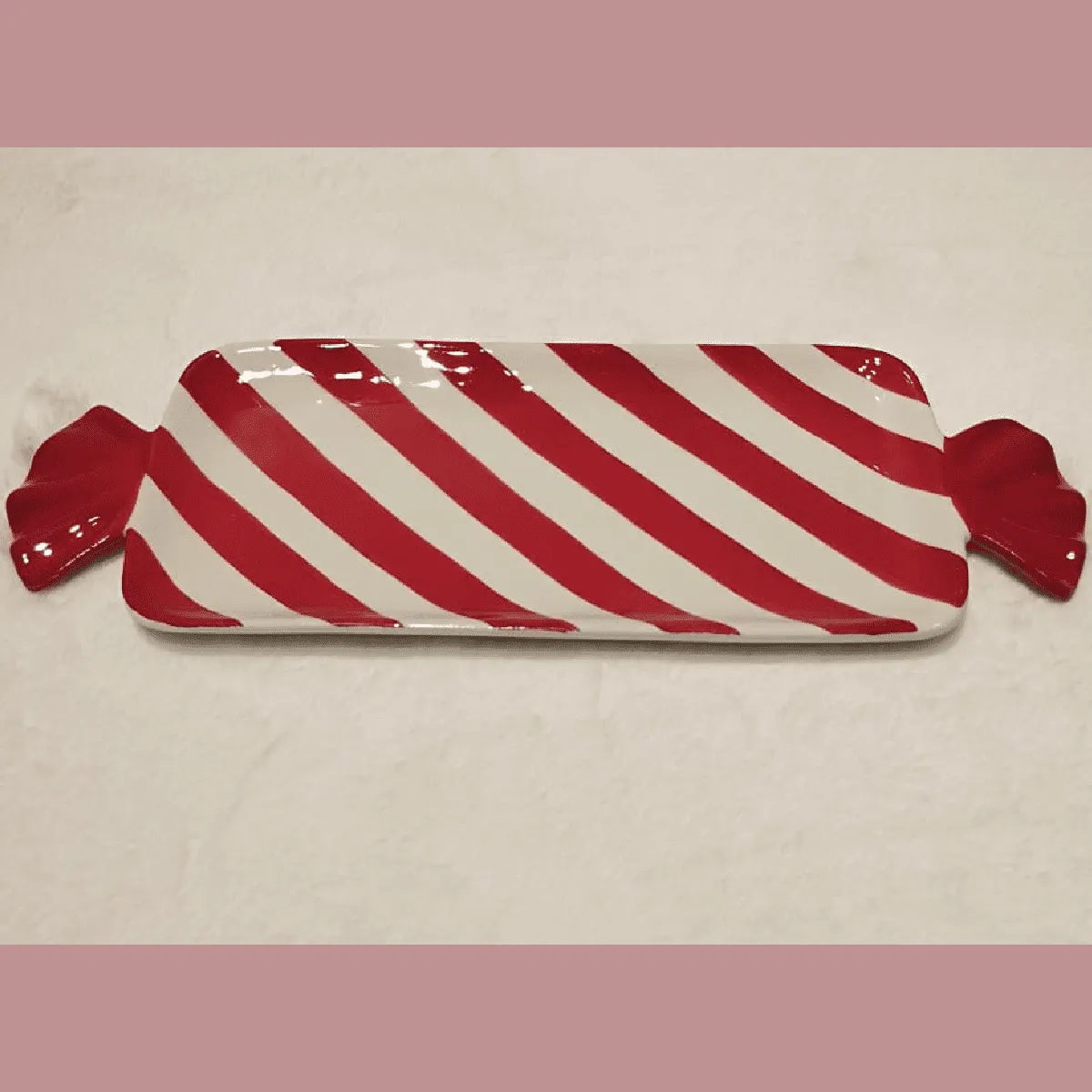 Festive candy-striped serving platter.