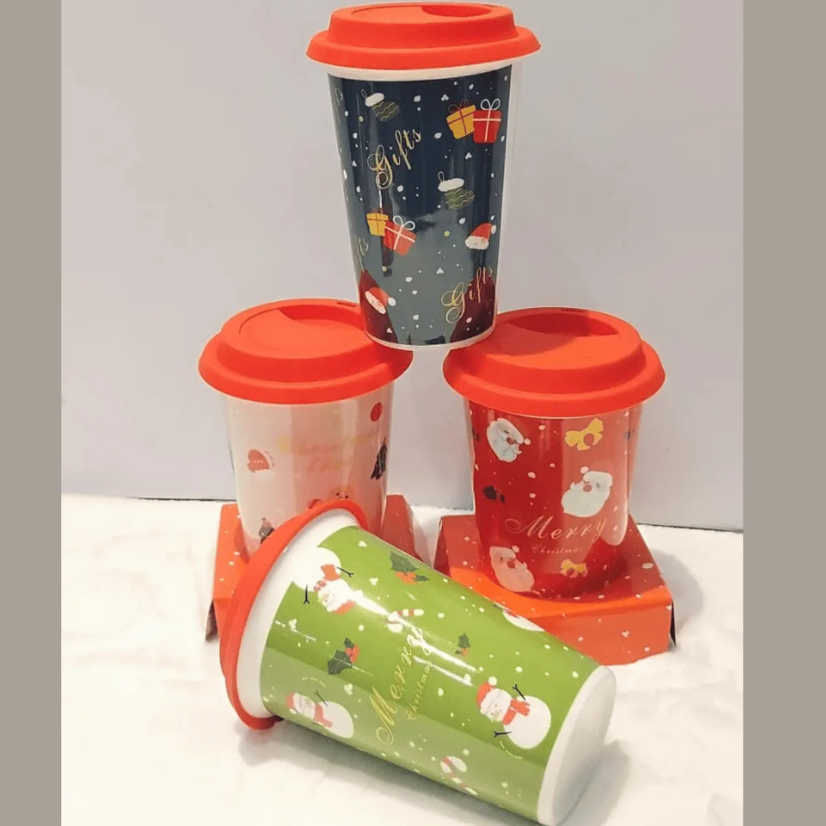 Festive Reusable Plastic Cup with Lid