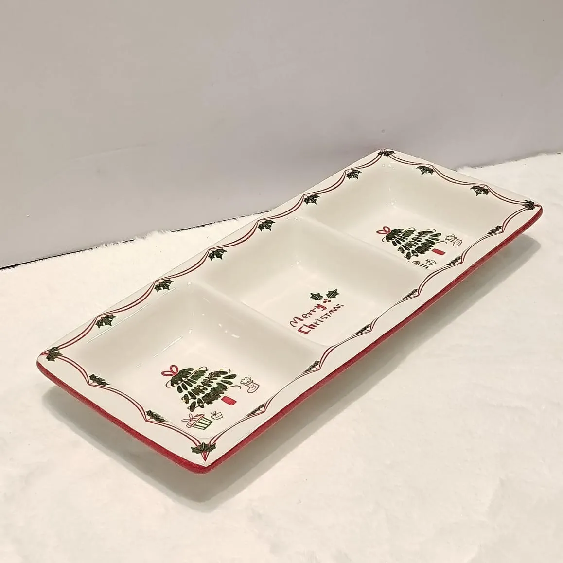 Festive Three- Compartment Serving Dish