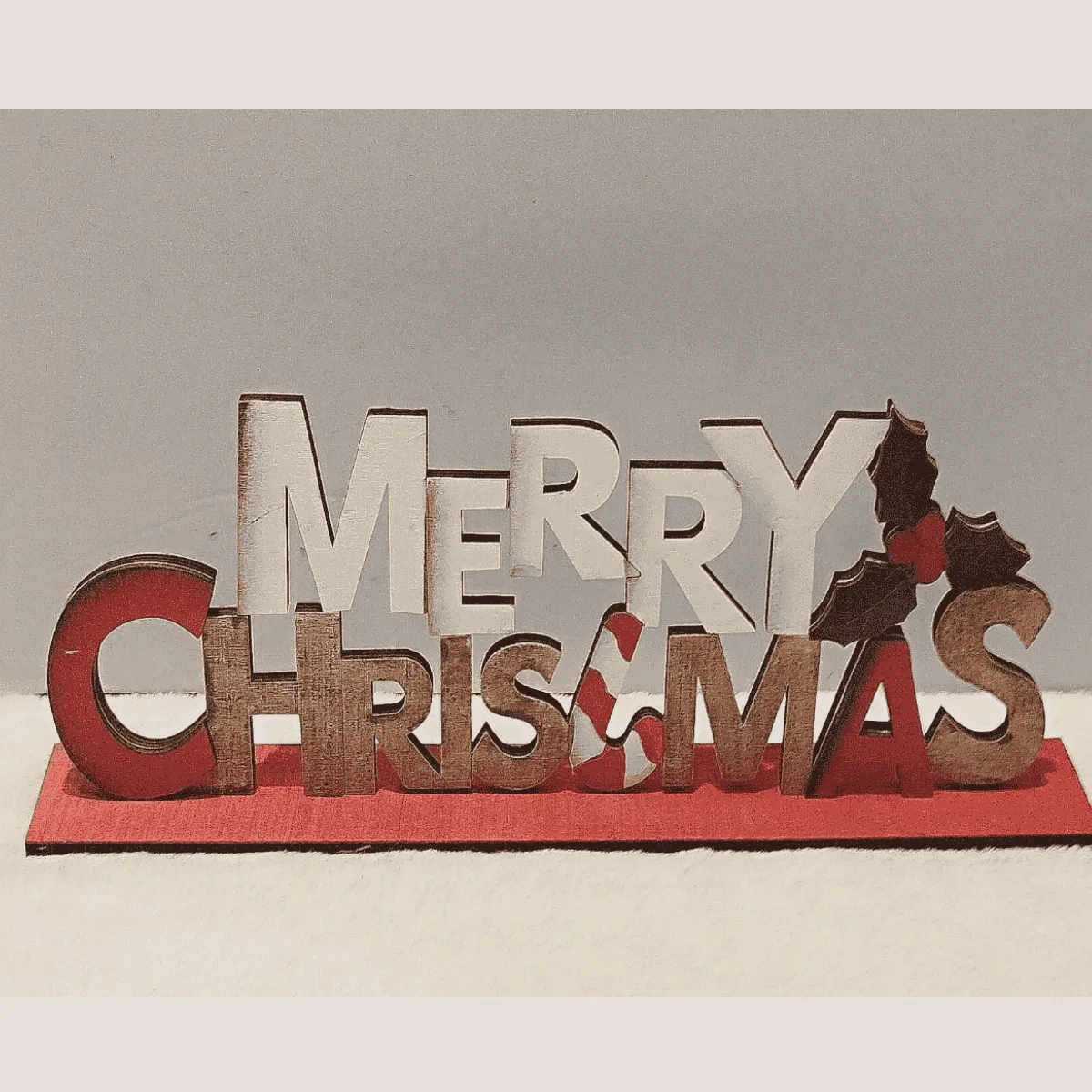 Festive wooden "Merry Christmas" tabletop decor