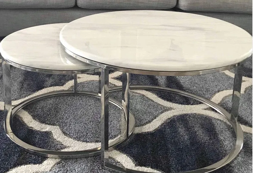 Gold Metal Frame Round Wood Coffee Table (image 2 of 3)