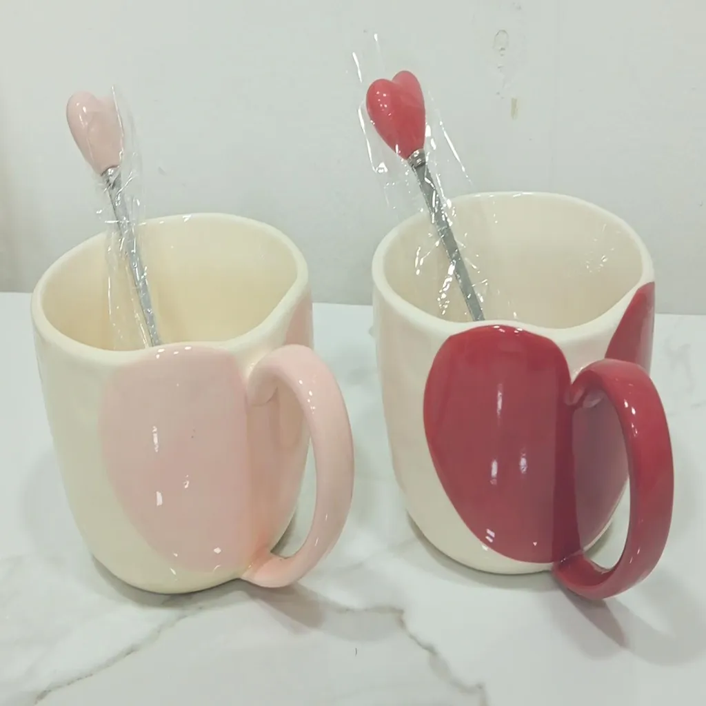 Heart Accent Ceramic Mug with Matching Heart Spoon