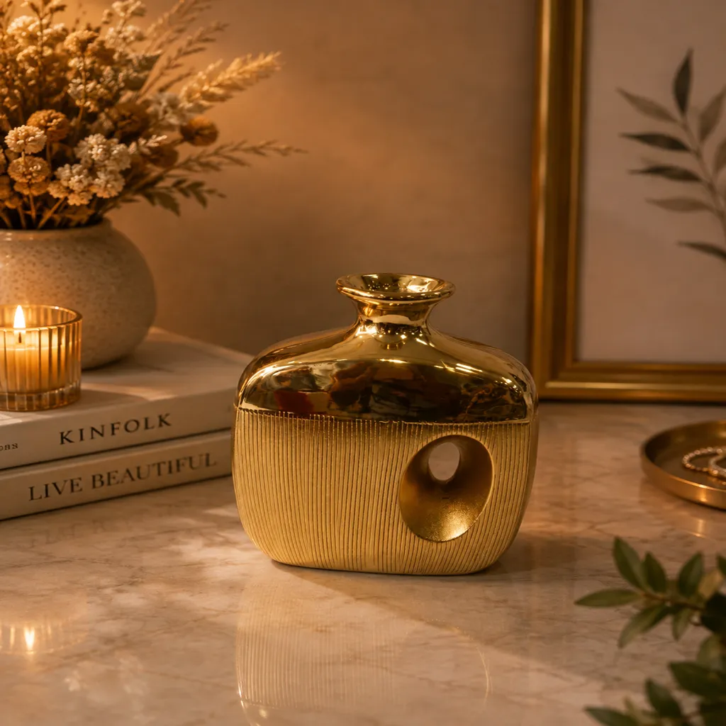 Luxe Gold Ribbed Decorative Vase (image 2 of 2)
