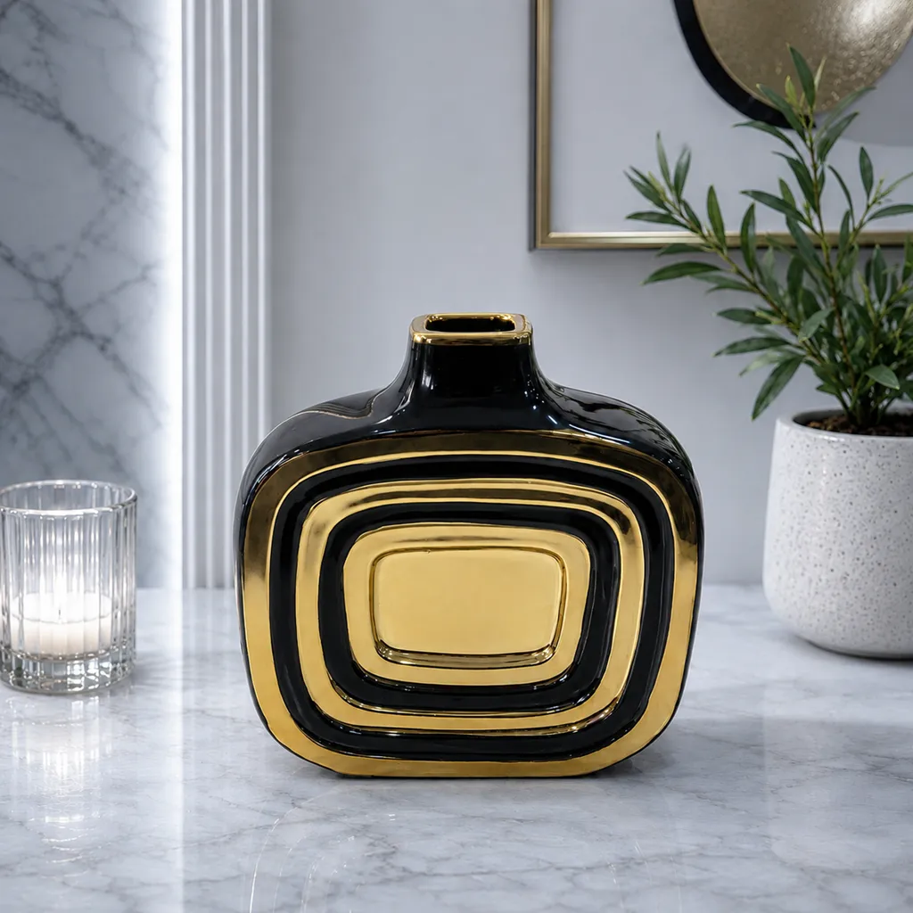 Luxury Black And White Gold Accent Vase