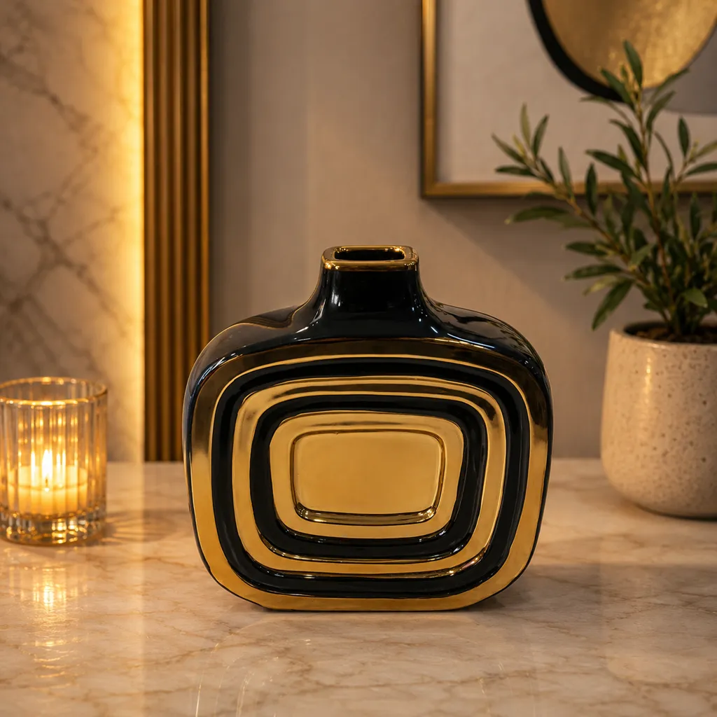 Luxury Black And White Gold Accent Vase (image 2 of 4)