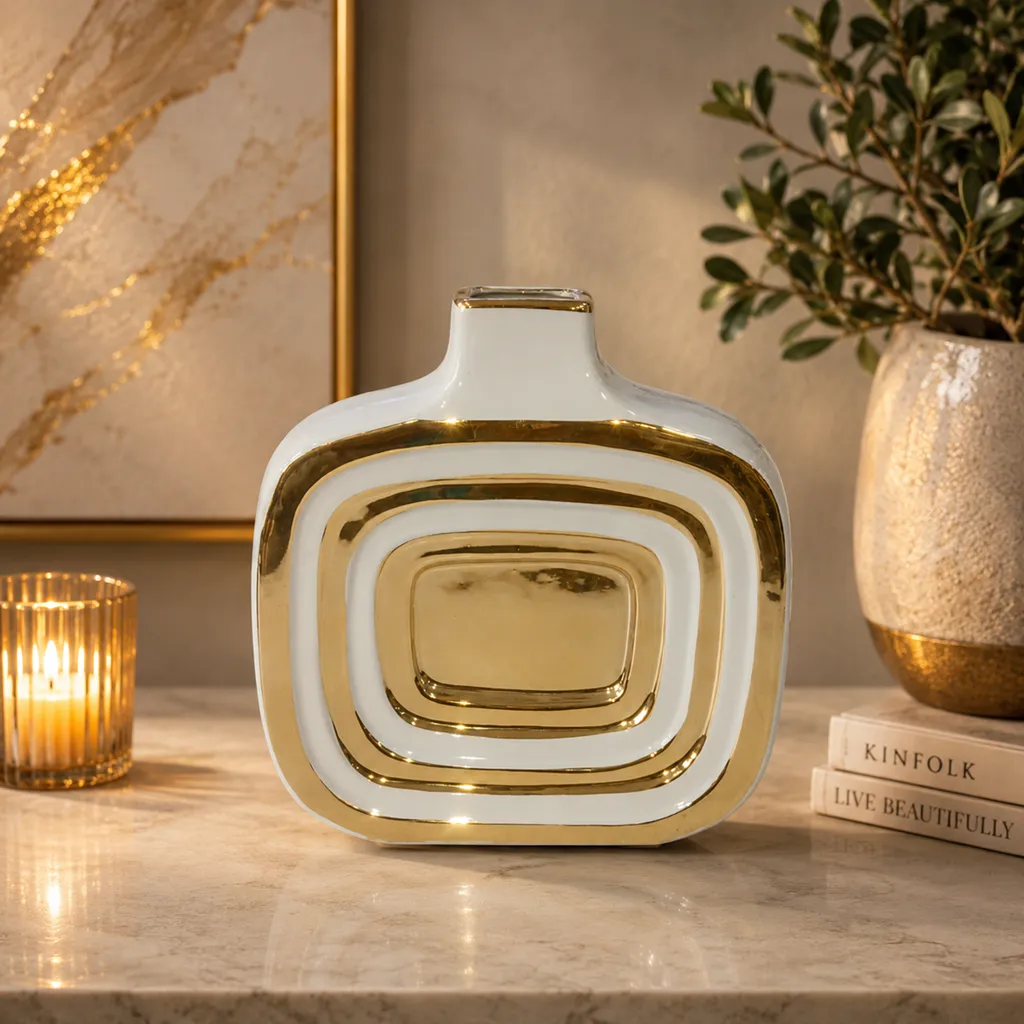 Luxury Black And White Gold Accent Vase (image 4 of 4)