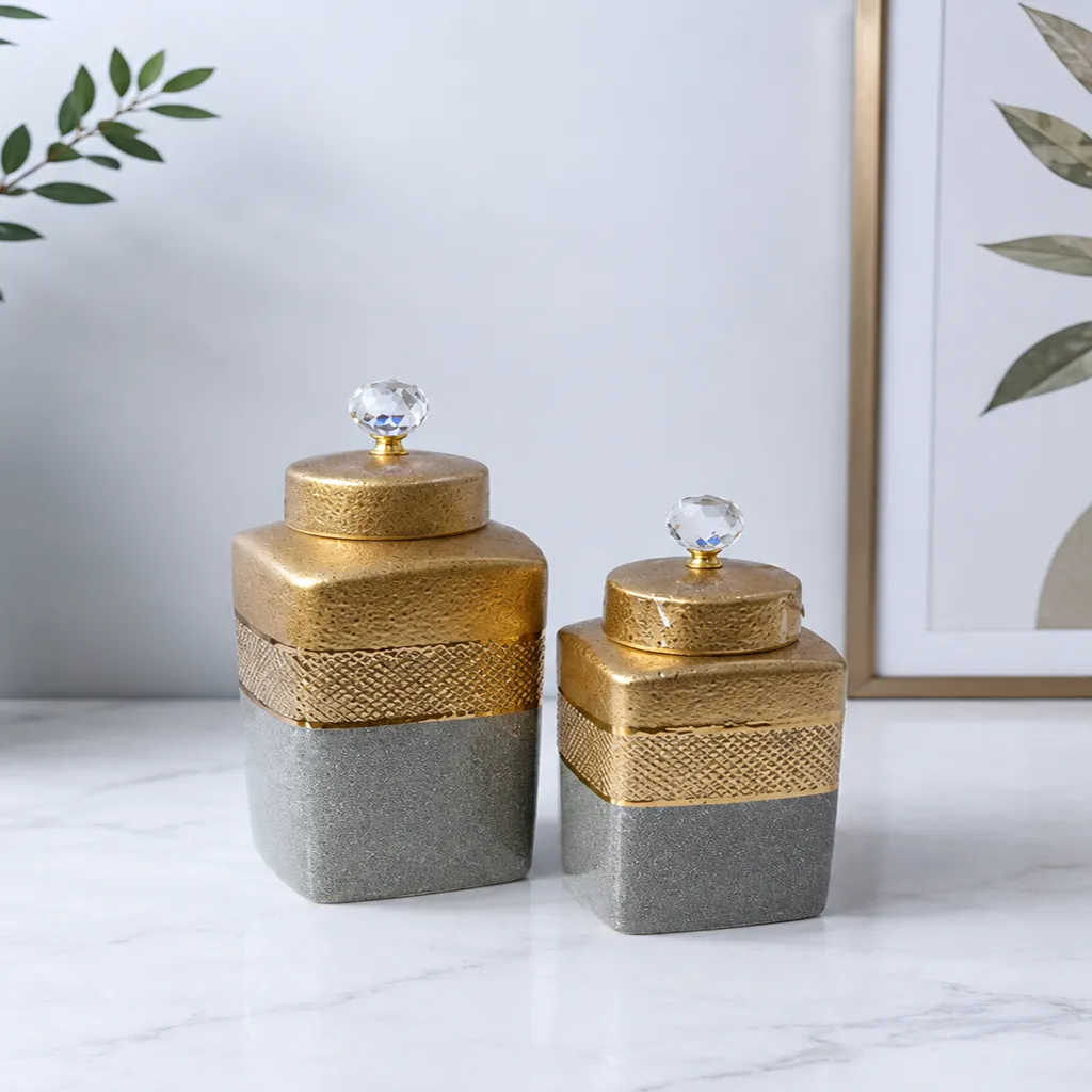 Luxury Gold And Grey Decorative Jar Set