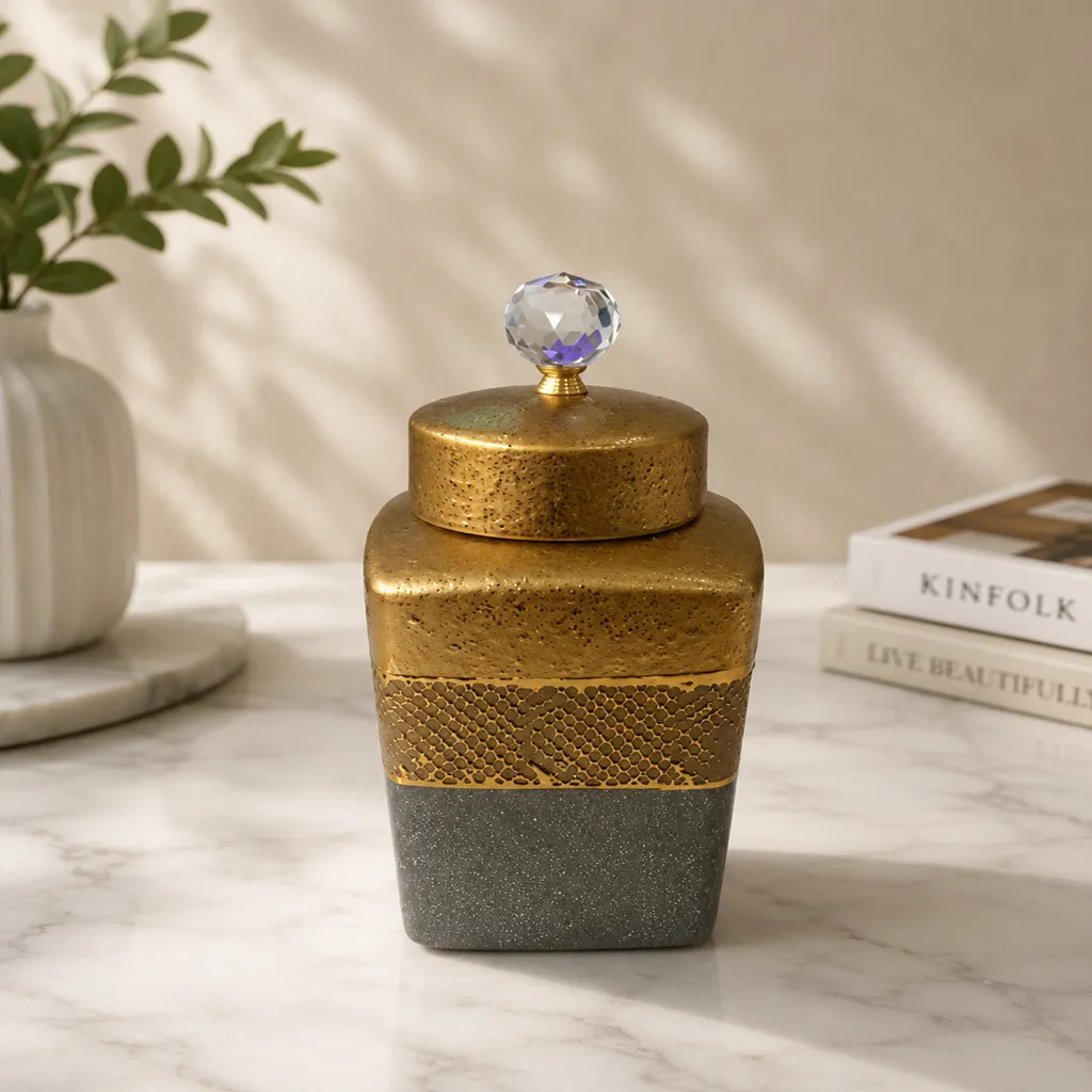 Luxury Gold And Grey Decorative Jar Set (image 3 of 3)