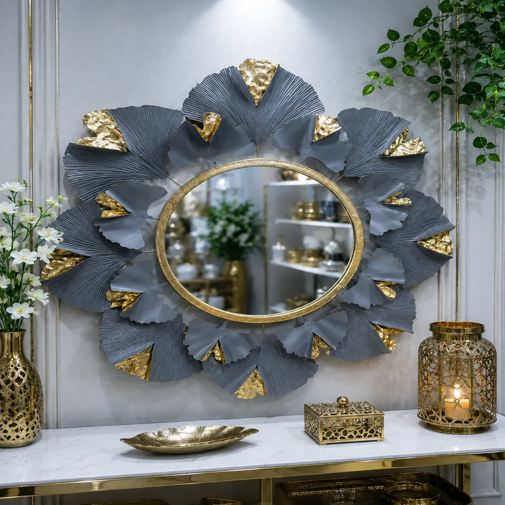 Luxury Gold And Grey Floral Wall Mirror – Statement Home Décor