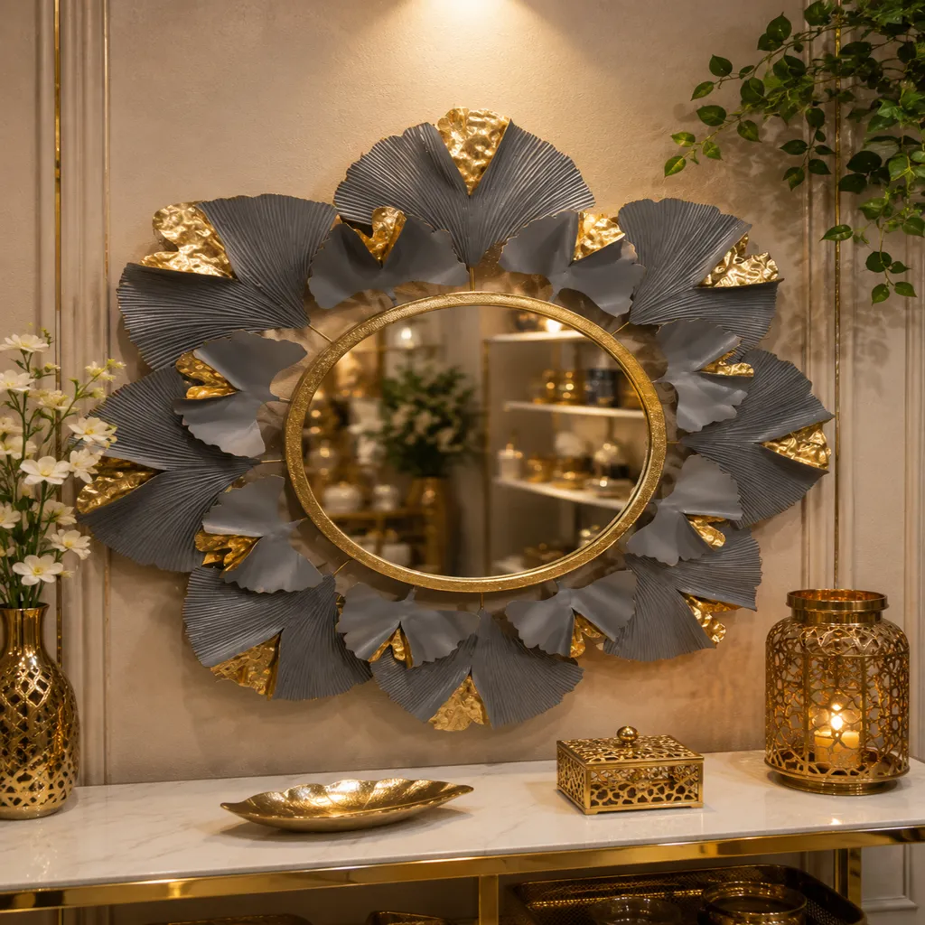 Luxury Gold And Grey Floral Wall Mirror – Statement Home Décor (image 2 of 2)
