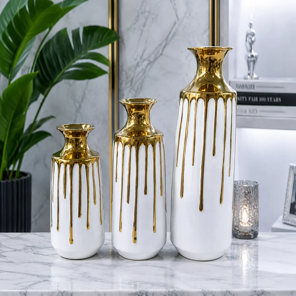 Luxury Gold And White Decorative Vase Set