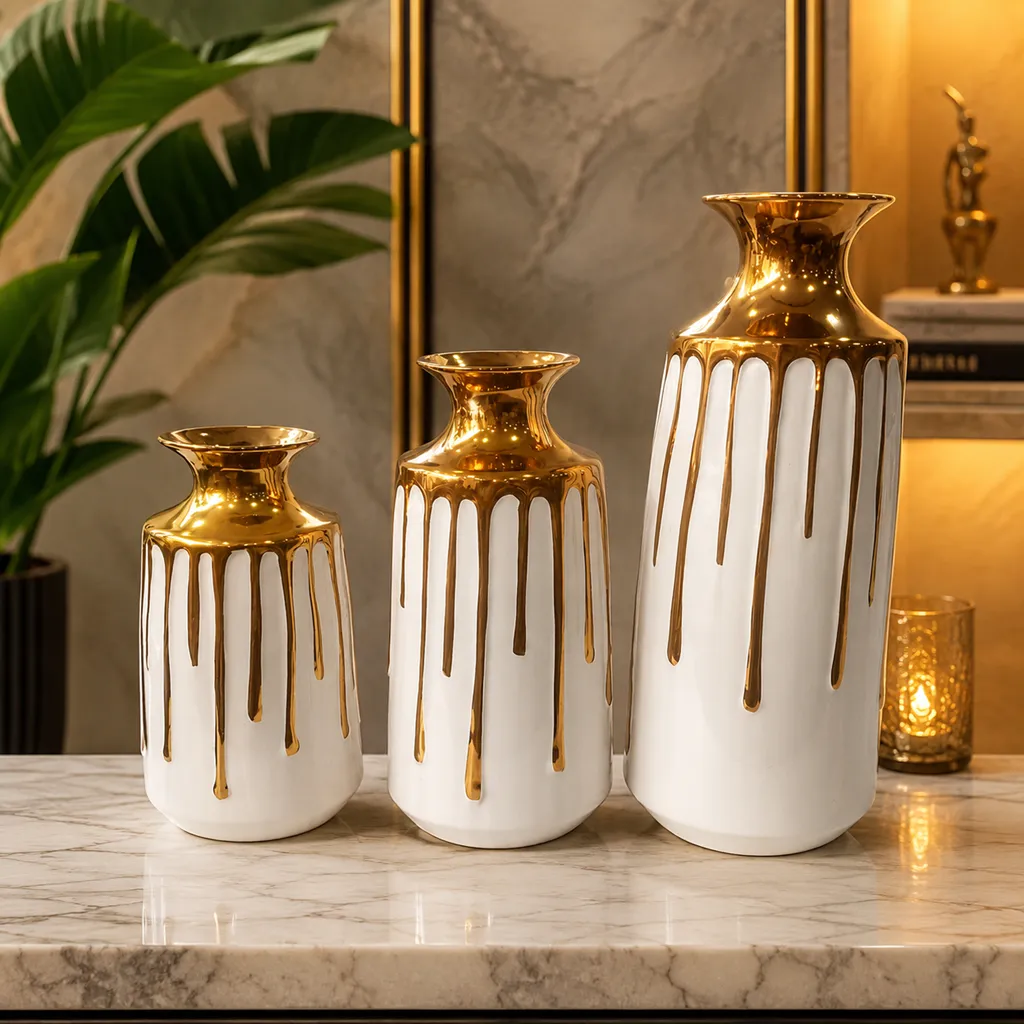 Luxury Gold And White Decorative Vase Set (image 2 of 2)