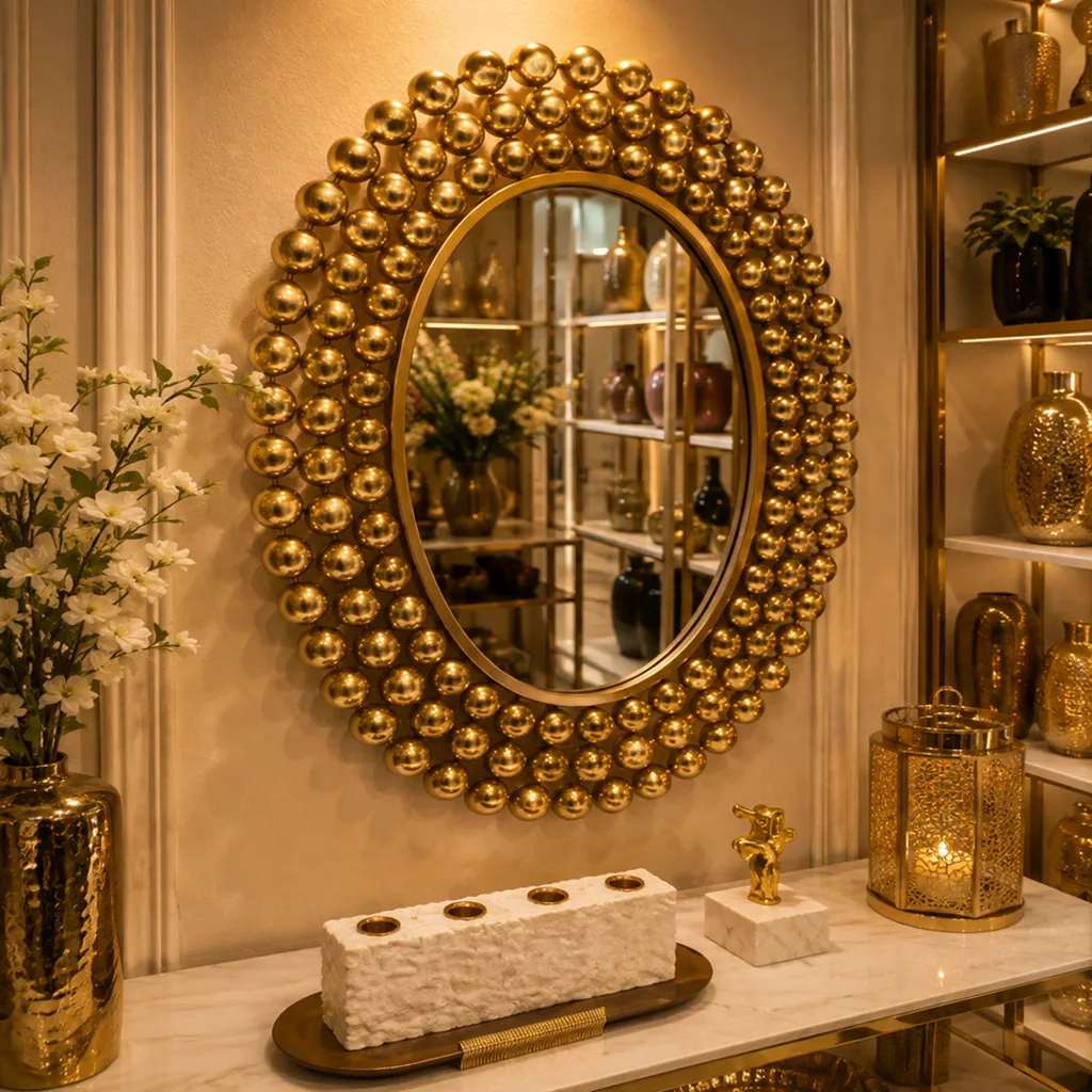 Luxury Gold Beaded Oval Wall Mirror (image 2 of 2)