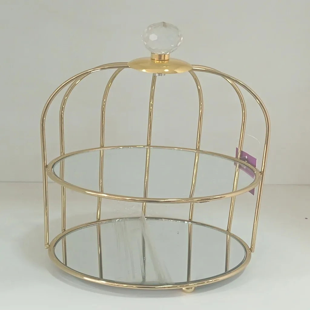 Luxury Gold Birdcage Two-Tier Mirrored Display Stand