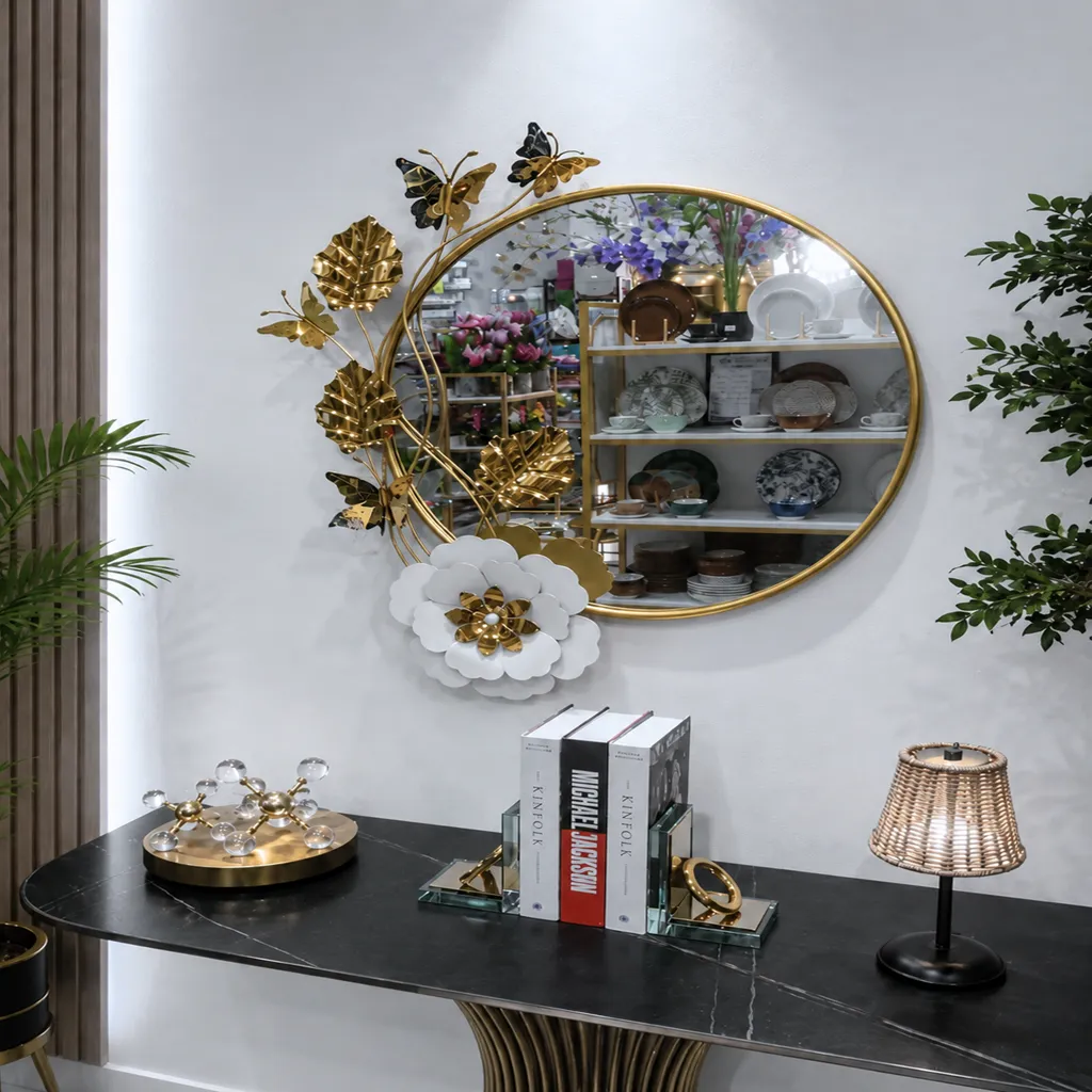 Luxury Gold Butterfly And Floral Decorative Wall Mirror