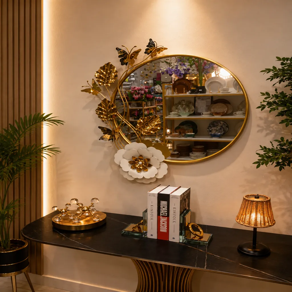Luxury Gold Butterfly And Floral Decorative Wall Mirror (image 2 of 2)