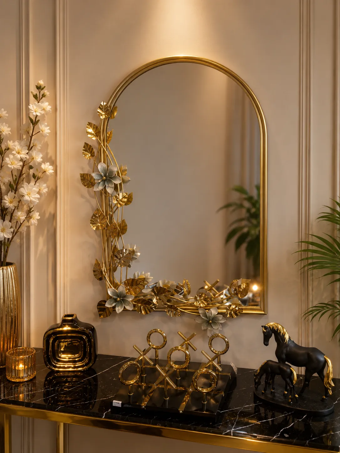 Luxury Gold Floral Arch Mirror – Elegant Decorative Wall Mirror (image 2 of 2)