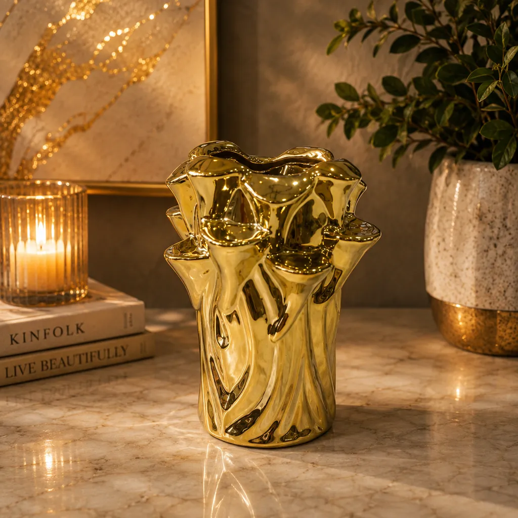 Luxury Gold Sculptural Decorative Vase (image 2 of 2)
