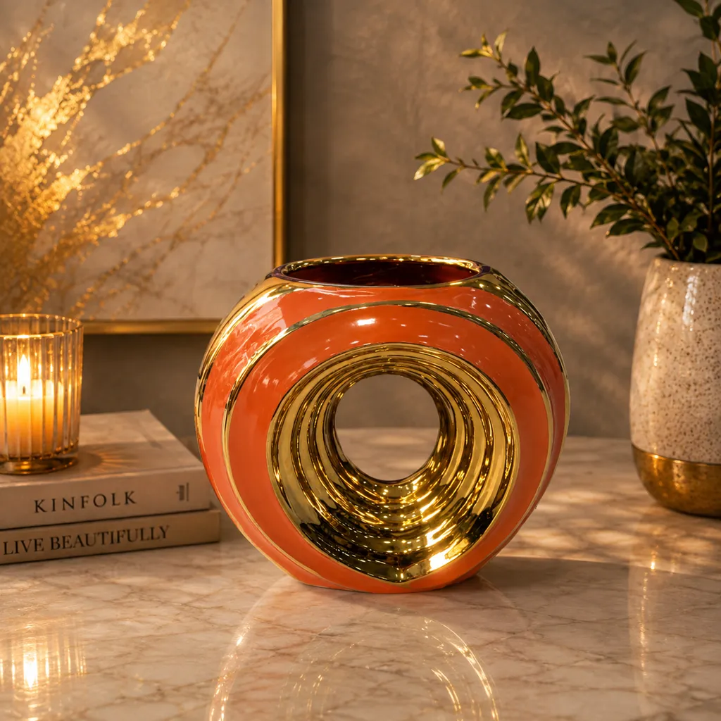 Luxury Orange And Gold Statement Vase (image 2 of 2)