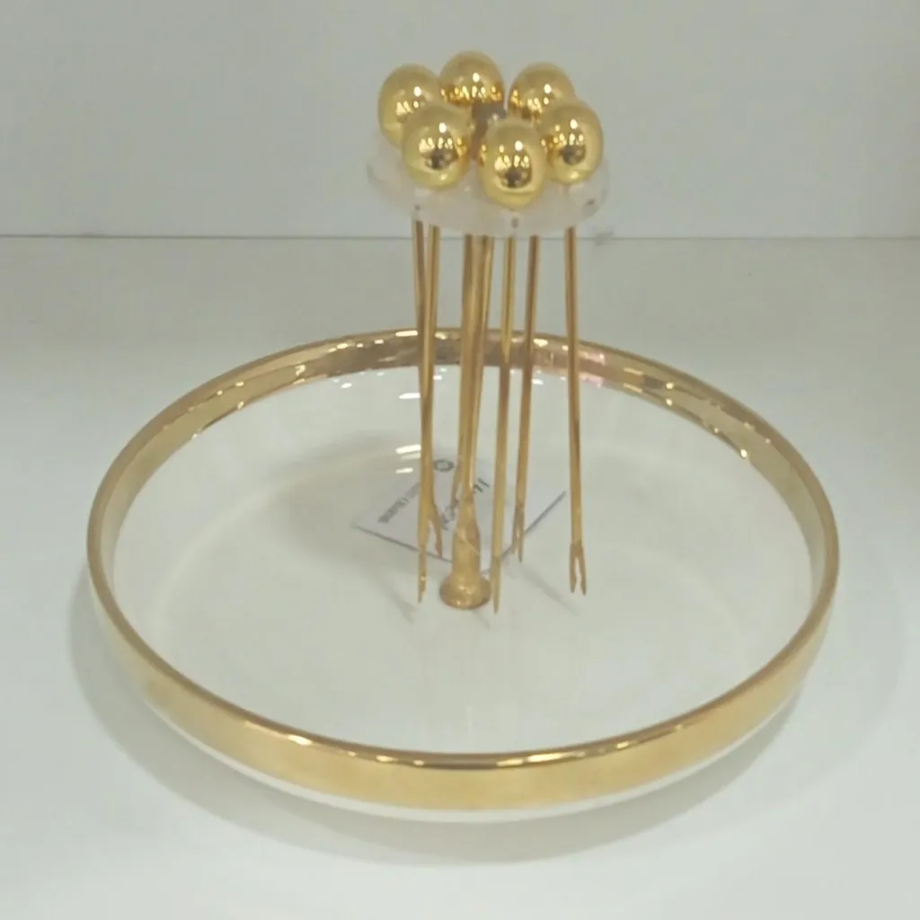 Luxury Serving Platter with Gold Appetizer Picks Set