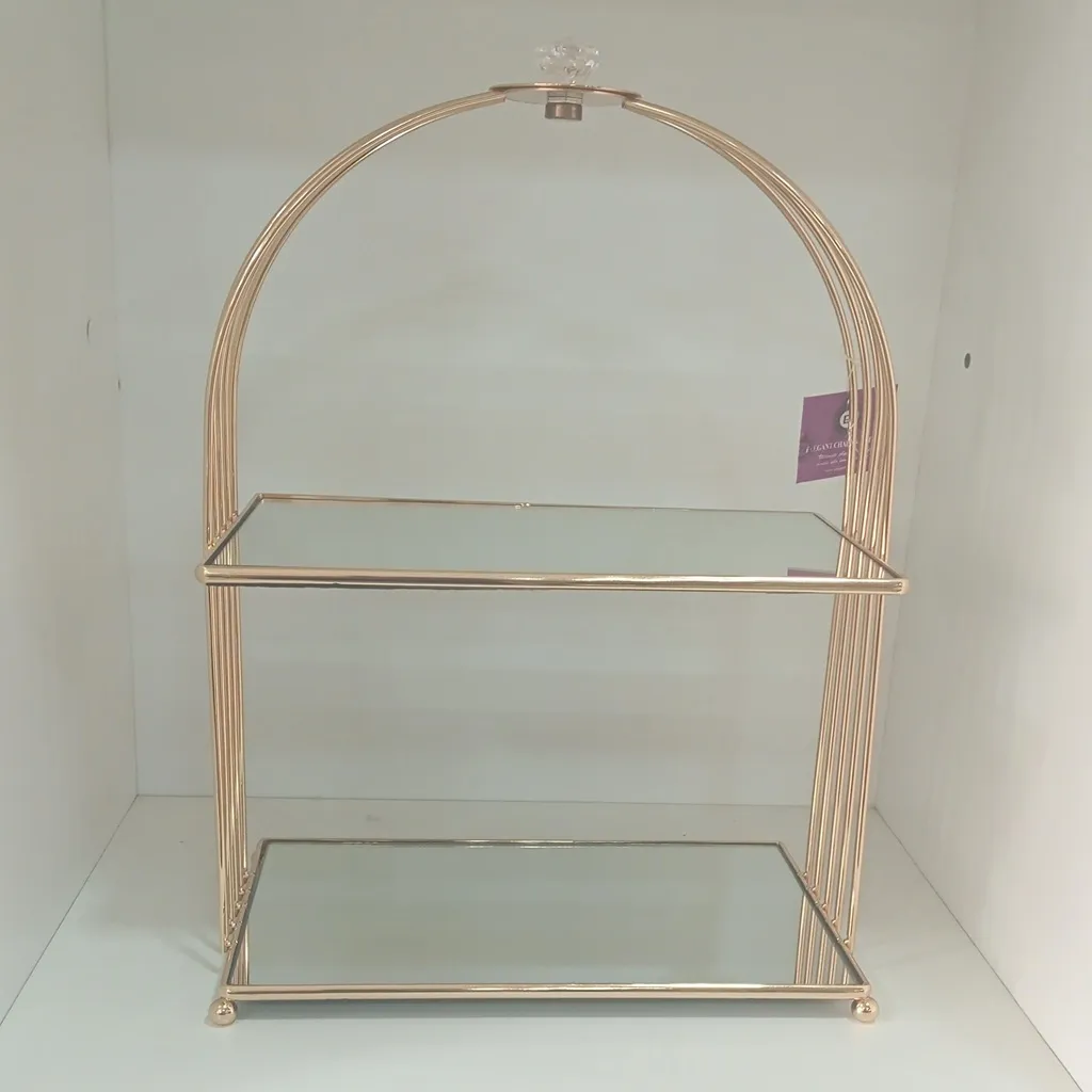Luxury Two-Tier Mirrored Display Stand – Rose Gold Finish
