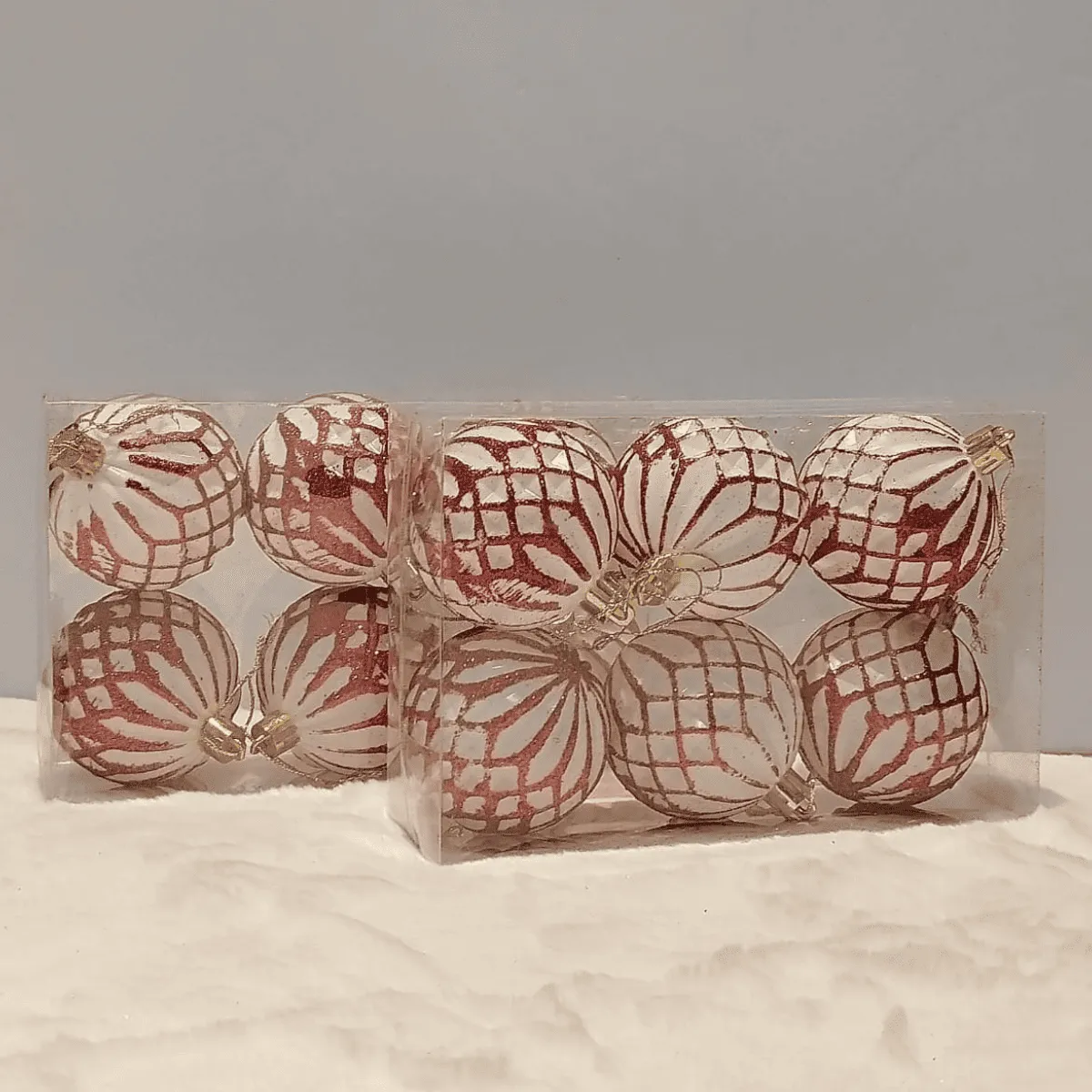 Modern Red & White Geometric Pattern Christmas Ornament Set