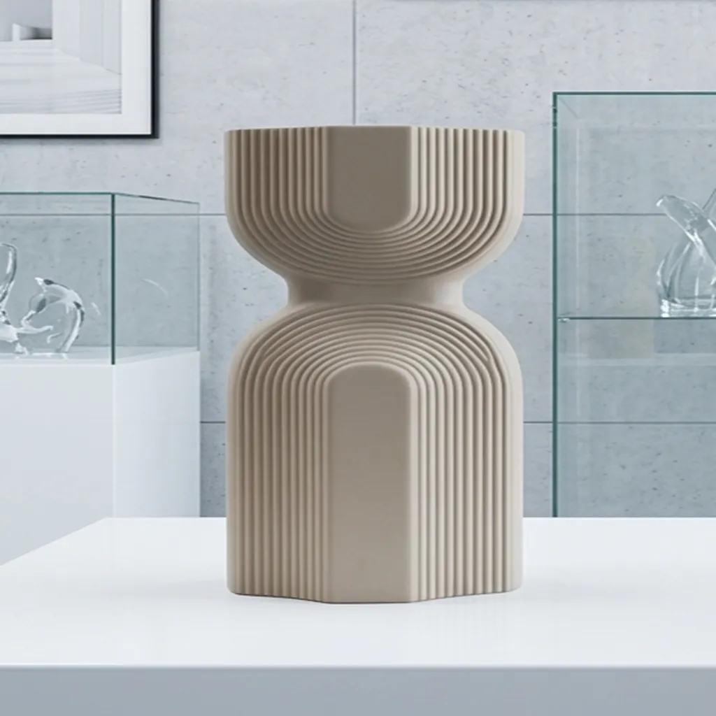 Modern Ribbed Hourglass Decorative Vase
