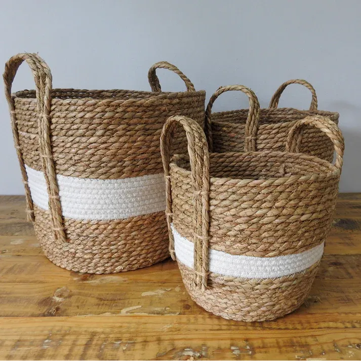 Natural and White Stripe Basket