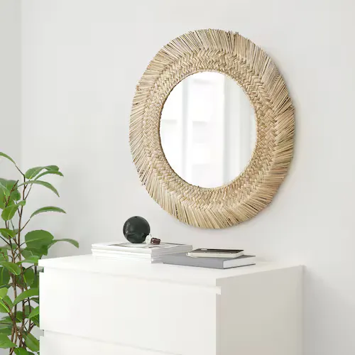 Natural Sedge Woven Round Wall Mirror, 63 cm