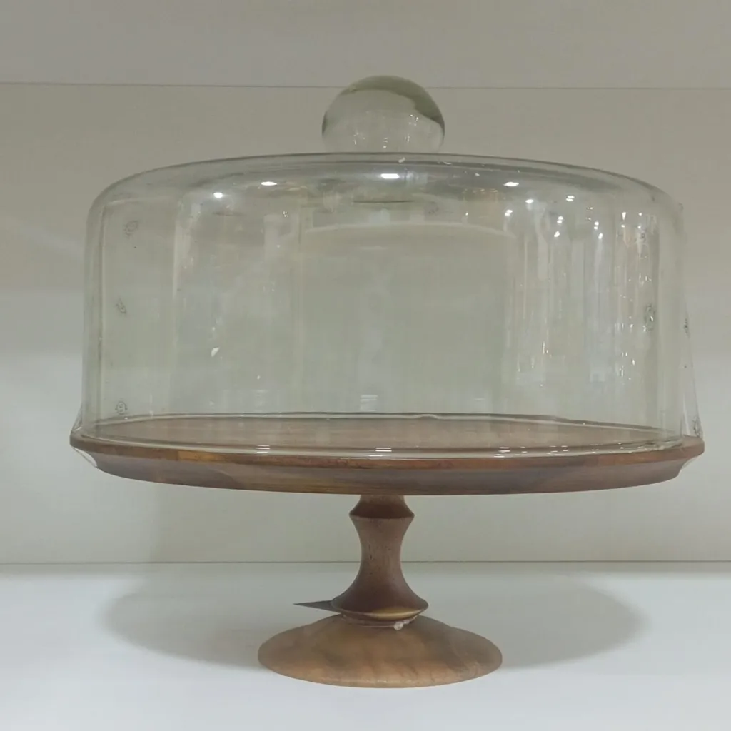 Pedestal cake stand with glass cloche