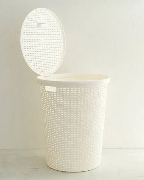 Plastic Laundry Basket with Lid Rattan