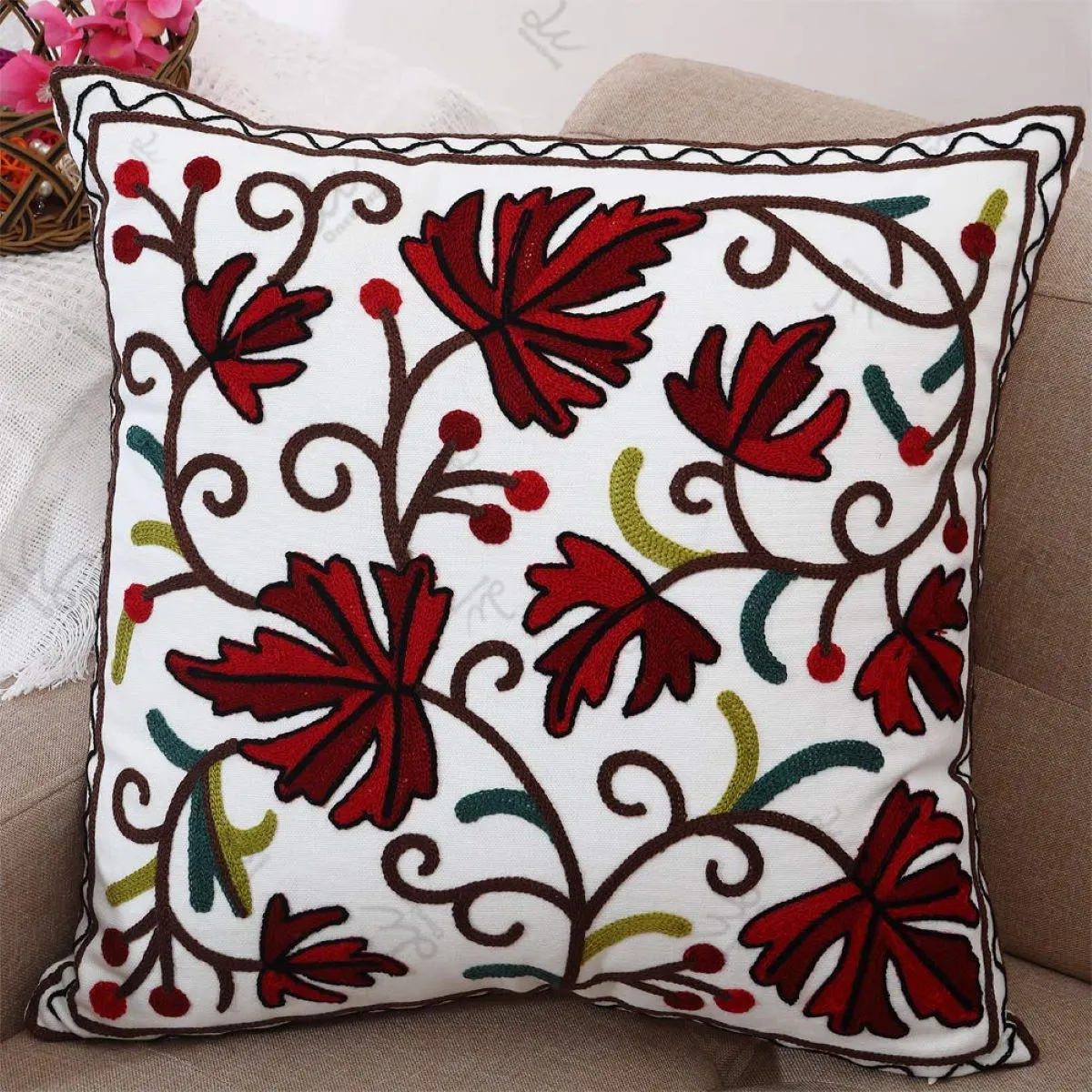 Red Leaves Pattern Cushion Cover (image 2 of 2)