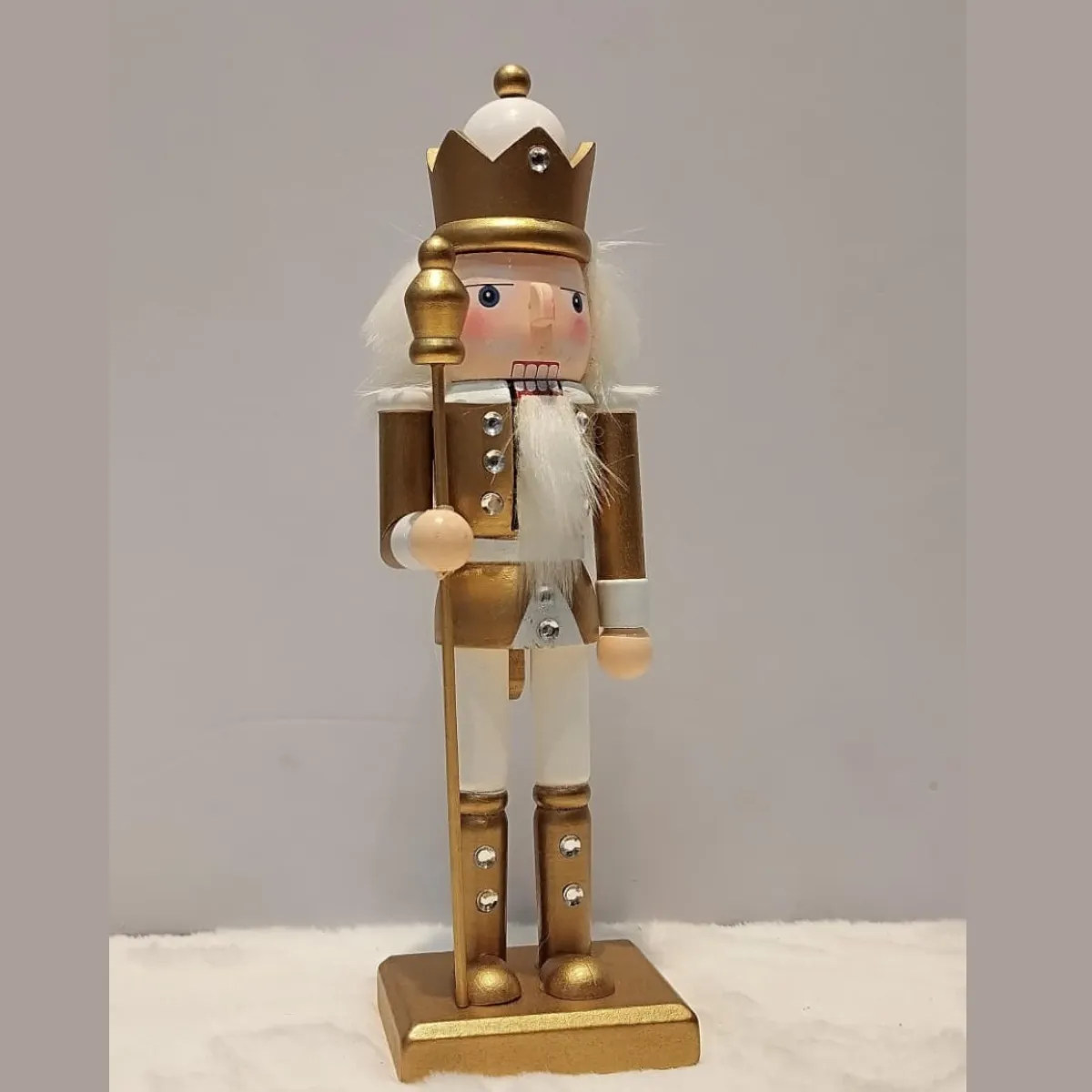 Regal Gold & White Wooden Christmas Nutcracker