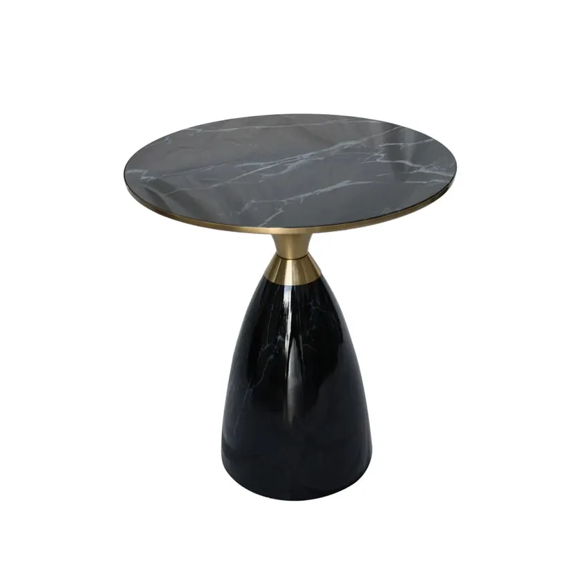Round Black Glass Top Side Table